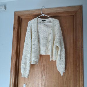 Lulu's Ivory Knit Open-front Shrug Sweater, XL